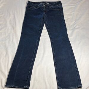 American Eagle Outfitters Dark Blue Stretch Denim Straight Cut Jeans - Size 10 L